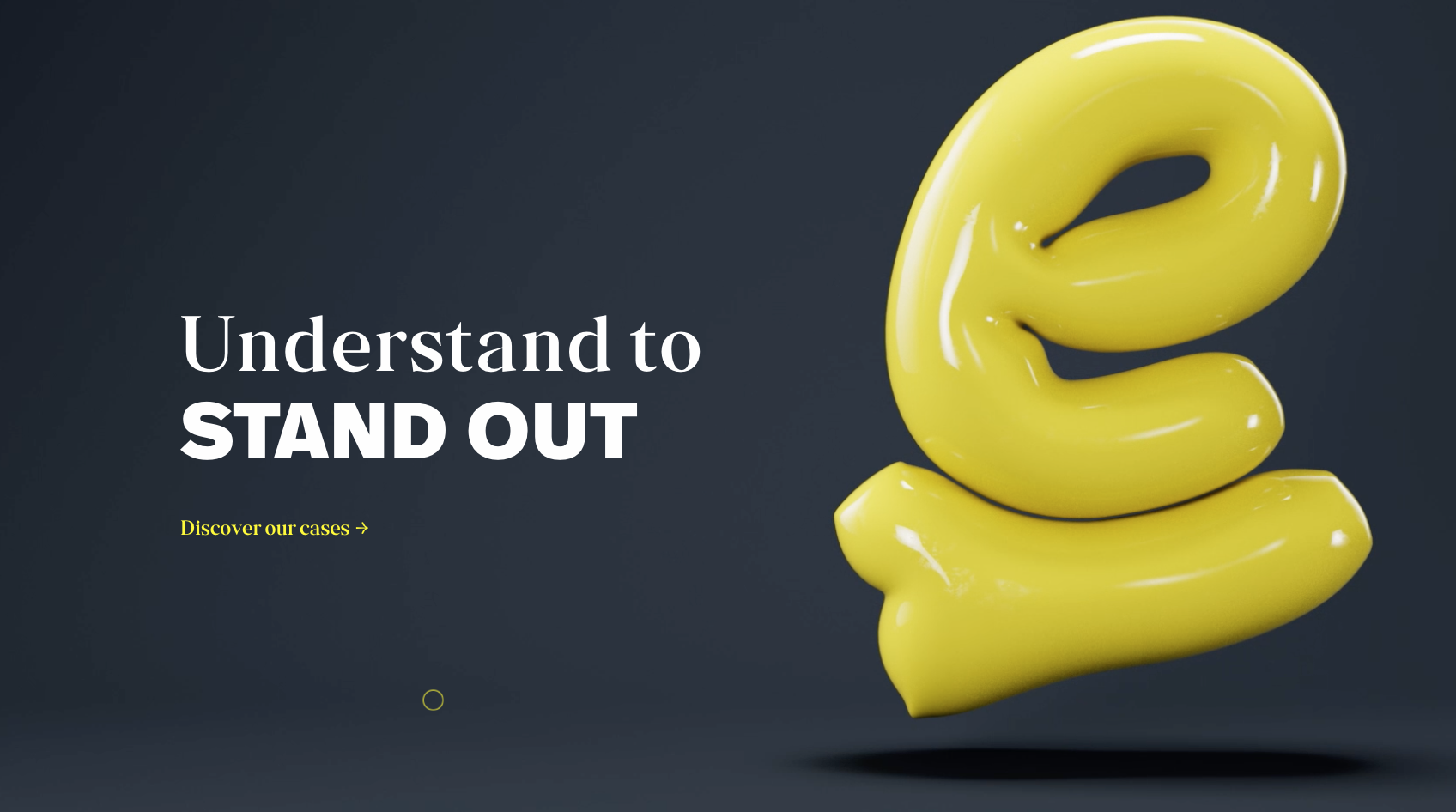 De website van Expliciet met een grote gele letter e en Understand to stand out.